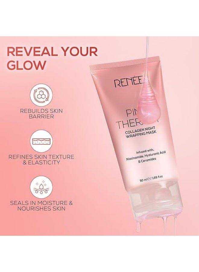 RENEE Pink Therapy Collagen Night Wrapping Face Mask | For Young, Hydrated Skin | Texture & Elasticity | Improves Skin Barrier | Hyaluronic Acid & Niacinamide Infused | 50 ml - Image 3